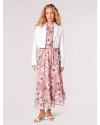 Apricot - Painterly Floral Shimmer Midi Dress - Lyst