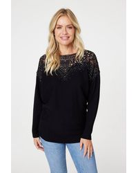 Izabel London - Lace Detail Relaxed Fit Knit Top - Lyst