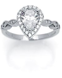 Jewelco London - Silver Pear Cz Shoulder-set Halo Solitaire Engagement Ring - Arn134 - Lyst