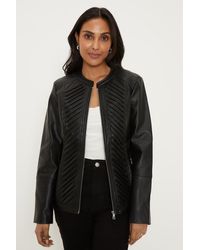 Wallis - Petite Black Faux Leather Pleat Detail Jacket - Lyst