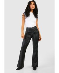 Boohoo - Leather Look Zip Front Flare Trouser - Lyst