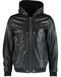 DIESEL - R-akura Hooded Black Leather Jacket - Lyst
