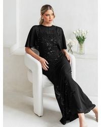 Maya Deluxe - Floral Embellished Angel Sleeve Maxi Dress - Lyst