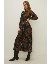 Oasis - Floral Print Shirred Cuff Mesh Midi Dress - Lyst