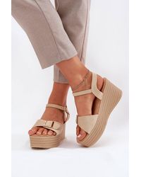 Love Lace - Buckle Wedge Platform Sandals With Braided Suede Detail - Lyst