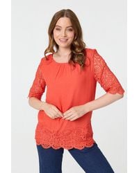 Izabel London - Lace Trim Semi Sheer 1/2 Sleeve Blouse - Lyst