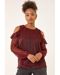 Roman - Shimmer Plisse Cold Shoulder Top - Lyst