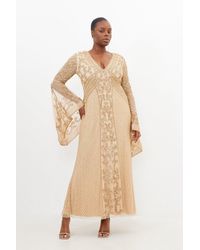 Karen Millen - Plus Size Embellished Kimono Sleeve Beaded Woven Maxi Dress - Lyst