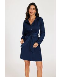 FS Collection - Wrap Tie Mini Satin Shirt Dress - Lyst