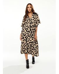 Liquorish - Animal Print Maxi Wrap Dress With Kimono Sleeves In Cream - Lyst