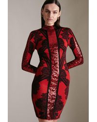 Karen Millen - Sequin Front Jacquard Knit Dress - Lyst