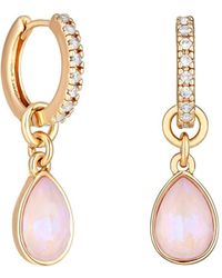Mood - Rose Gold Pink Effect Stone Pear Drop Huggie Hoop Earrings - Lyst