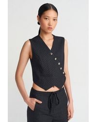 Dilvin - Striped Crop Waistcoat With Button Front - Lyst