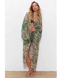 Warehouse - Viscose Georgette Tile Studded Embellished Tassel Kimono - Lyst