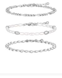 Mood - Silver White Seed Pearl And Chain Bracelet - Pack Of 3 - Lyst
