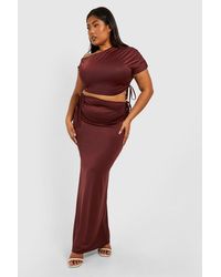 Boohoo - Plus Ruched Drape Shoulder Crop Top And Maxi Skirt - Lyst