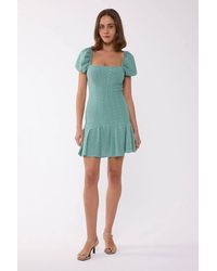 Hiccup - Short Sleeve Square Neck Mini Dress With Balloon Sleeves - Lyst