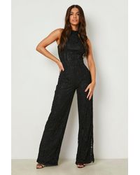 Boohoo - Lace Halter Neck Occasion Jumpsuit - Lyst