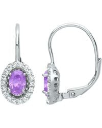 Jewelco London - Lilac Oval Cz Solitaire Halo Drop Earrings - Lyst