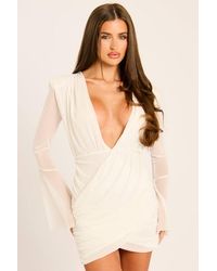Rebellious Fashion - Shoulder Pad Flared Sleeve Mesh Mini Dress - Lyst