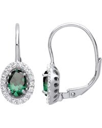 Jewelco London - 925 Sterling Oval Cz Solitaire Halo Drop Earrings - Lyst