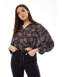 Liquorish - Floral Print Crop Shirt - Lyst