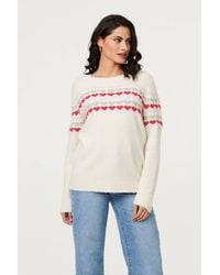Izabel London - Heart Print Long Sleeve Relaxed Jumper - Lyst