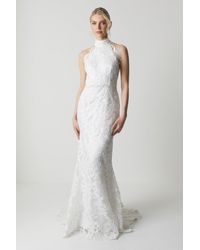 Coast - High Neck Embroidered Mesh Wedding Dress With Train - Lyst