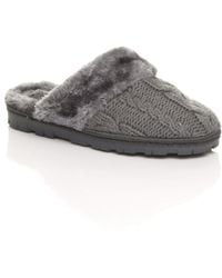 AJVANI - Flat Heel Mule Glitter Cable Knit Slippers - Lyst