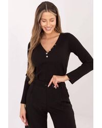 Love Lace - Ribbed Cotton V Neck Blouse With Buttons - Lyst