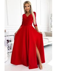 Love Lace - Lace 3/4 Sleeve Maxi Dress With Slit & Side Slit - Lyst