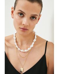 Karen Millen - Gold Plated Pearl Layered Necklace - Lyst