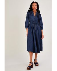 Monsoon - Denim Embellished Frill Yoke Maxi Dress Blue - Lyst
