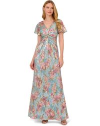 Adrianna Papell - Foiled Mesh Printed Gown - Lyst