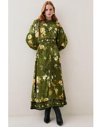 Karen Millen - Lydia Millen Tall Floral Belted Woven Midi Shirt Dress - Lyst