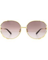Gucci - Round Gold And Ivory Brown Gradient Sunglasses - Lyst