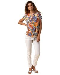 Roman - Tropical Print Tie Front Stretch Top - Lyst