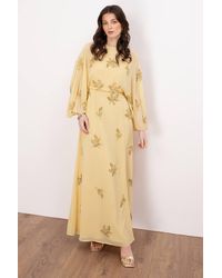 Maya Deluxe - Floral Embellished Cape Sleeve Maxi Dress - Lyst