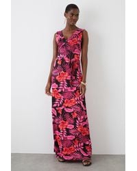Dorothy Perkins - Tall Pink Palm Print V Neck Maxi Dress - Lyst
