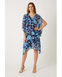 Wallis - Tall Blue Floral Split Sleeve Overlay Shift Dress - Lyst