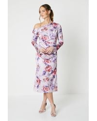 Coast - Floral Print Drape Satin Jacquard Midi Dress - Lyst