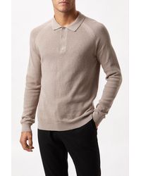 Burton - Pure Cotton Stone Textured Long Sleeve Snap Knitted Polo Shirt - Lyst
