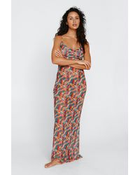 Nasty Gal - Marble Print Mesh Cover Up Maxi Dress - Lyst