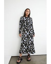 Warehouse - Abstract Print Shirred Waist Midi Dress - Lyst