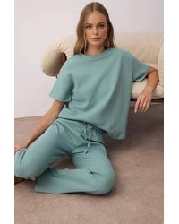 WOVCOR - 2-Piece Waffle Textured Knit Pajama Set W/ Waist Tie Detail - Lyst