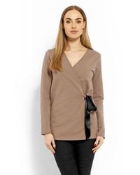 Love Lace - Envelope Neck Cotton Blouse With Ties - Lyst