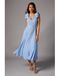 Coast - Petite Bow Shoulder Embellished Midi Dress - Lyst