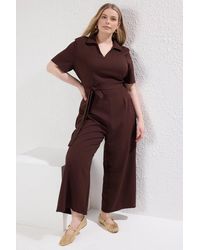 WOVCOR - Tie Waist Wide Leg Jumpsuit W/ Collared Neck Detail - Lyst