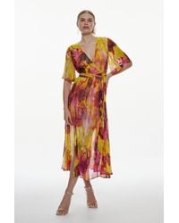 Karen Millen - Floral Sparkle Iridescent Wrap Midi Dress - Lyst