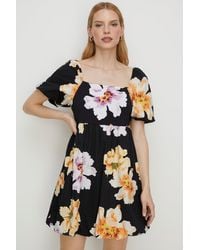 Oasis - Floral Woven Mix Puff Sleeve Mini Dress - Lyst